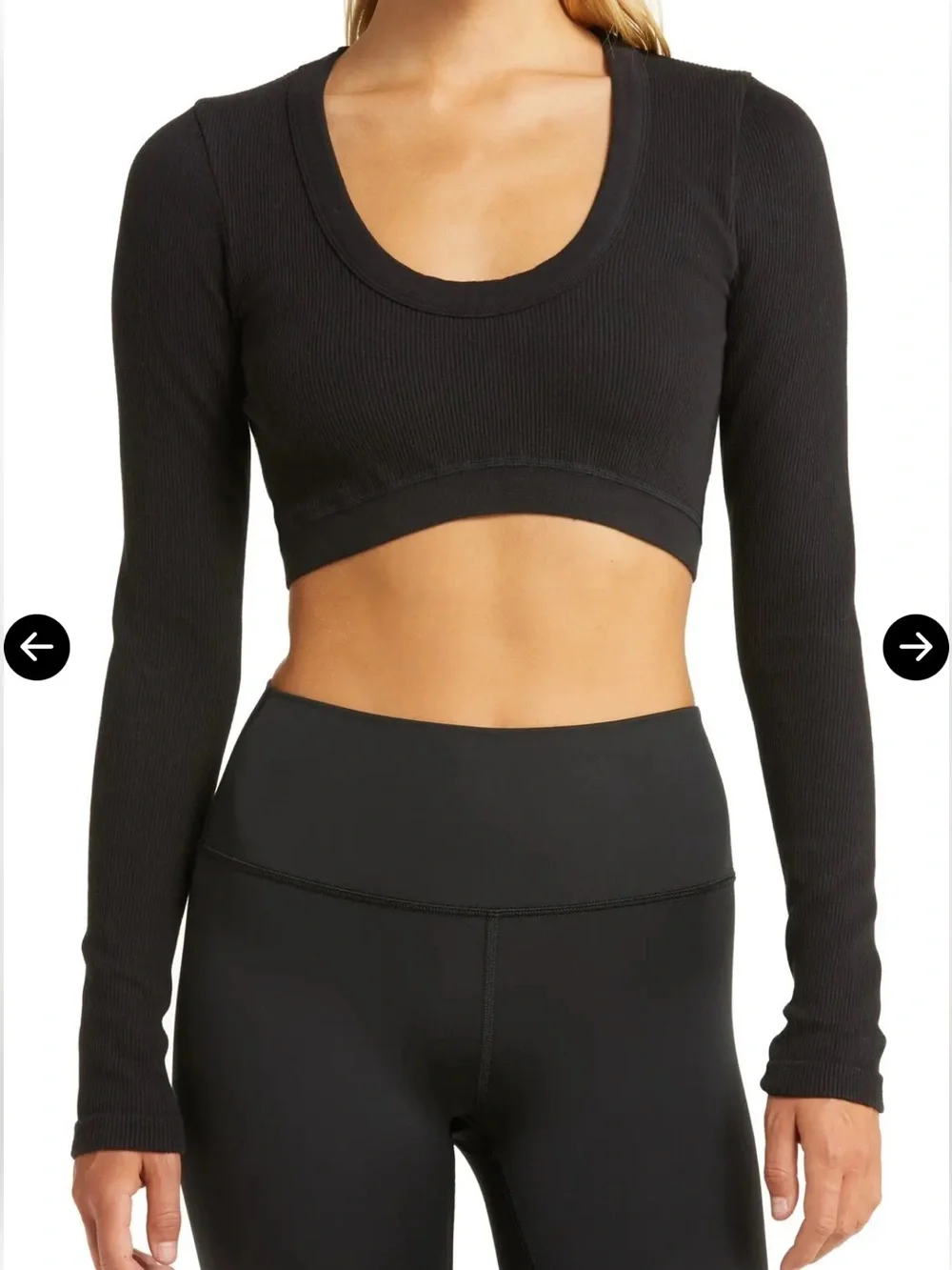 ALO Yoga Black Ribbed Long Sleeve Crop Top